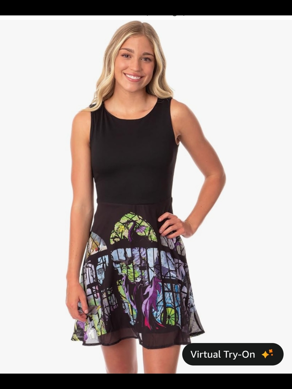 Disney Black Maleficent Dress with Multicolor Stained-Glass Skirt, Rare - Picture 3 of 3